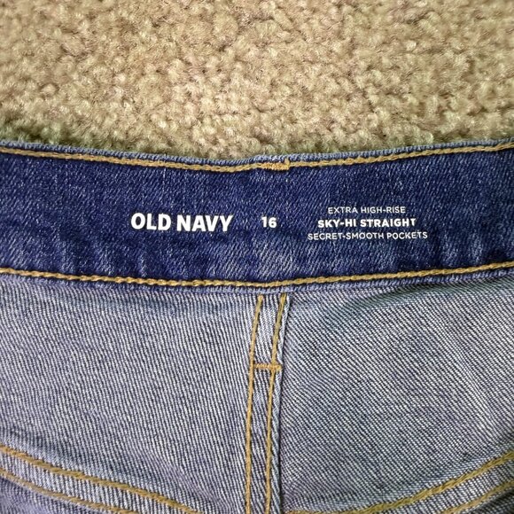 OLD NAVY Womens Extra High Rise Sky Hi Straight Blue Jeans Size 16 36x27 E625 - Picture 4 of 14